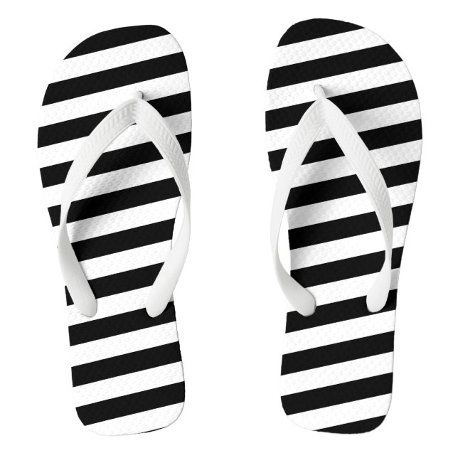 Adult Flip Flops-Black & White Stripes Jandals (Footbed)