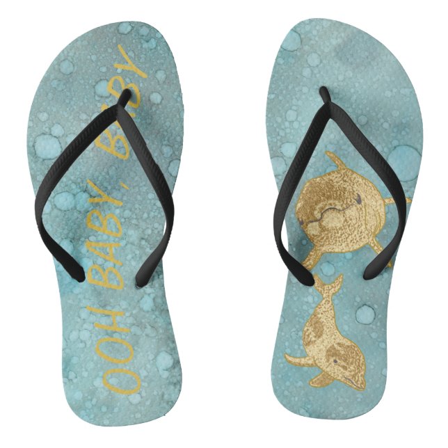 Adult Flip-Flops "Gold Dolphin Mummy and Baby" Jandals (Footbed)