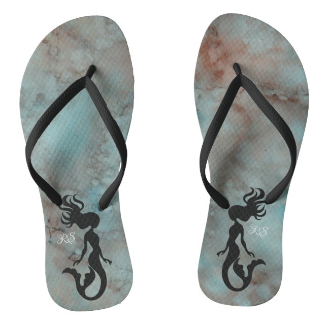 Adult Flip-Flops"Inkblots Bluish Oranges Mermaid" Jandals (Footbed)