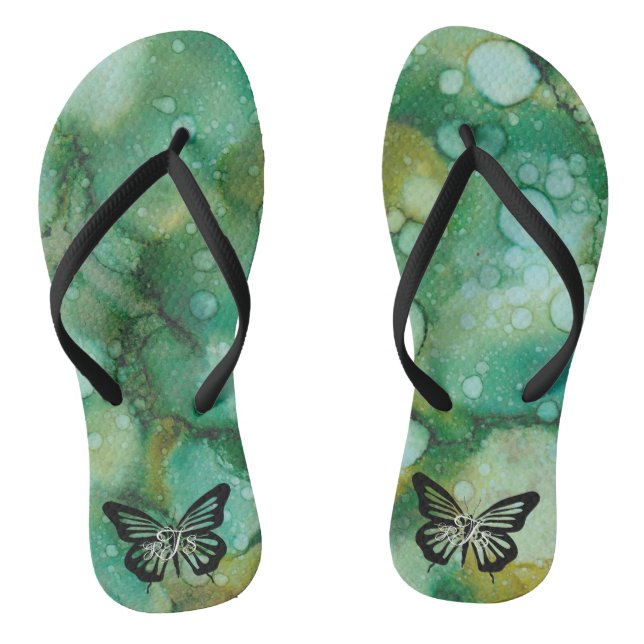 Adult Flip-Flops "Inkblots Gold Dusted Butterfly" Jandals (Footbed)