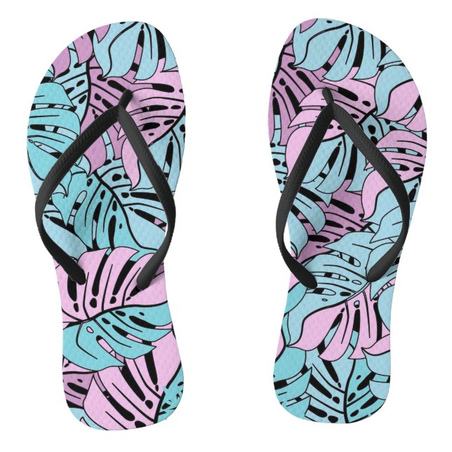 Adult Flip Flops-Tropical Leaves Jandals (Footbed)