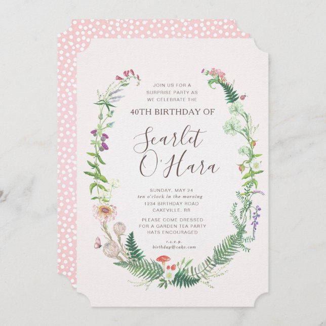 Adult Floral Birthday Invitation Any Age Milestone (Front/Back)
