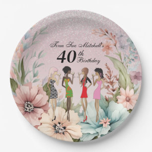 Adult Girls Spring Floral Birthday Party Paper Plate