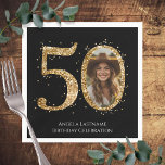 Adult Gold Glitter 50th Birthday Photo Napkin<br><div class="desc">50th Birthday Gold Glitter Photo party template. Available as a digital download printable.
Custom,  personalised,  editable download</div>