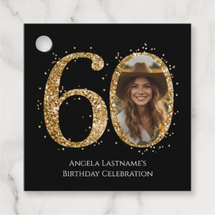 Adult Gold Glitter 60th Birthday Photo Favour Tags