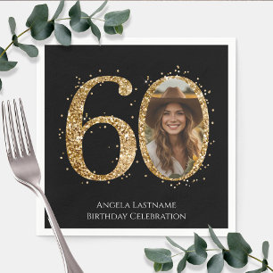 Adult Gold Glitter 60th Birthday Photo Napkin