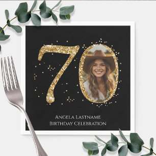 Adult Gold Glitter 70th Birthday Photo Napkin