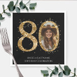 Adult Gold Glitter 80th Birthday Photo Napkin<br><div class="desc">80th Birthday Gold Glitter Photo party template. Available as a digital download printable.
Custom,  personalised,  editable download</div>