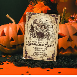 Adult Gothic Skeleton Couple Halloween Party Invitation