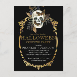 Adult Gothic Skull Vintage Halloween Invitation Postcard