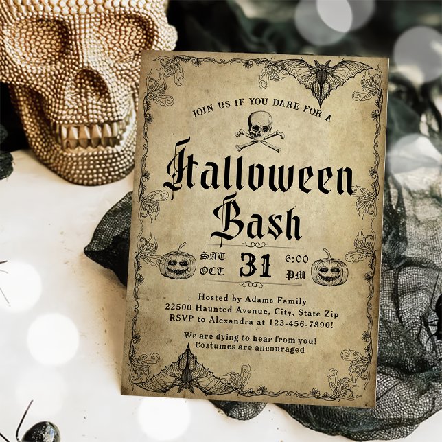Adult Halloween Bash Vintage Gothic Skull Invitation (Creator Uploaded)