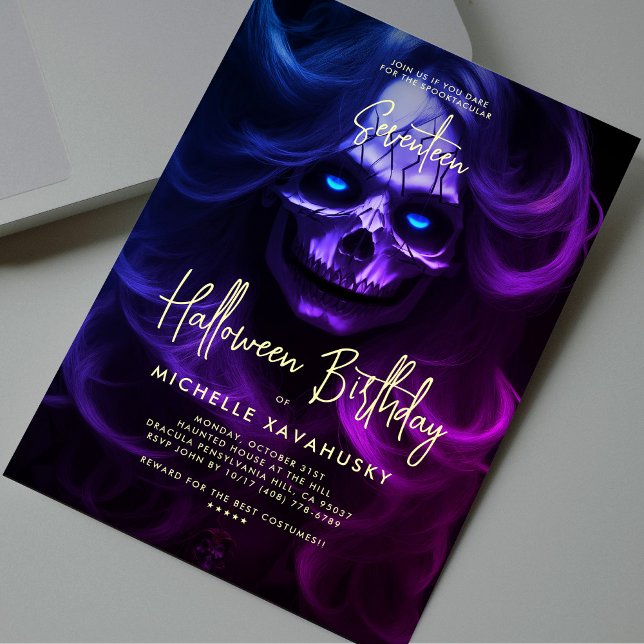 Adult Halloween Birthday Party Lady Skull Modern Invitation (Adult Halloween Birthday Party Lady Skull Modern Invitation
)