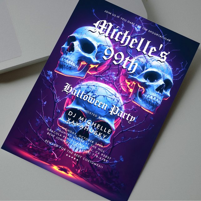 Adult Halloween Birthday Party Neon Skull Modern Invitation (Adult Halloween Birthday Party Neon Skull Modern Invitation
)