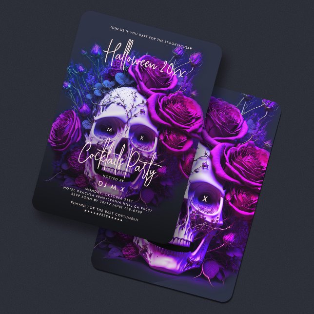 Adult Halloween Birthday Party Skull Blue Purple Invitation (Adult Halloween Birthday Party Skull Blue Purple Invitation
)