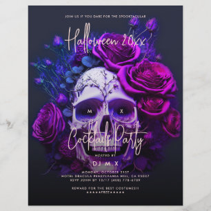 Adult Halloween Birthday Party Skull Purple Blue Flyer