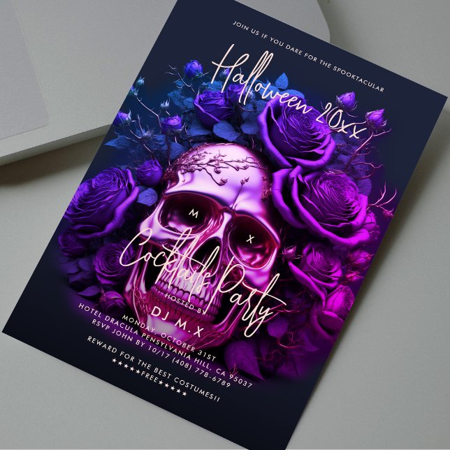 Adult Halloween Cocktails Party Purple Blue Skull Invitation (Adult Halloween Cocktails Party Purple Blue Skull Invitation
)