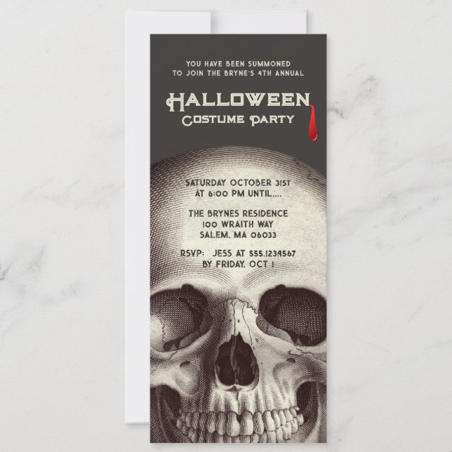 Adult Halloween Costume  Party Skull Invitation (Front)