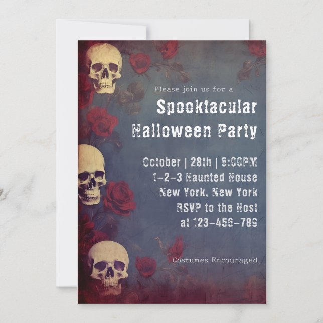 Adult Halloween Costume Party Skulls & Roses Invitation (Front)
