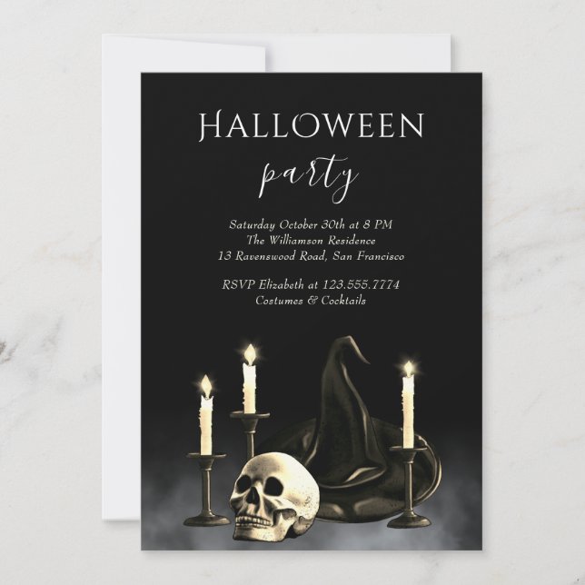 Adult Halloween Gothic Skull Party Invitation (Front)