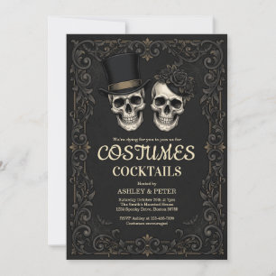 Adult Halloween Party Black Gothic Skull Costume Invitation