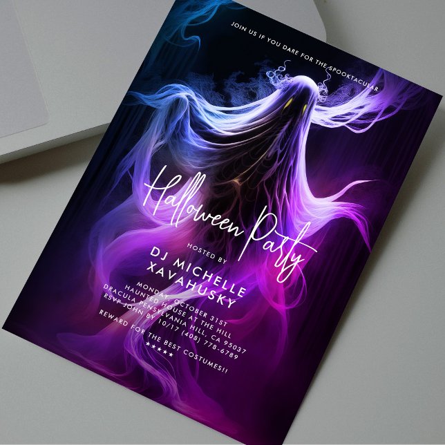 Adult Halloween Party Blue Purple Pink Ghost  Invitation (Adult Halloween Party Blue Purple Pink Ghost Invitation
)