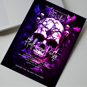 Adult Halloween Party Dark Blue Purple Skull  Invitation