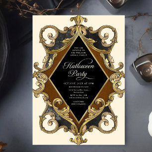 Adult Halloween Party Gold Ornate Invitation