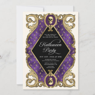Adult Halloween Party Gold Ornate Vintage Invitation