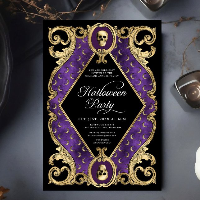 Adult Halloween Party Gold Ornate Vintage Invitation (Creator Uploaded)