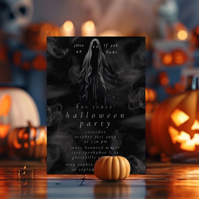 Adult Halloween Party Gothic Ghost Spooky Black  Invitation (Creator Uploaded)