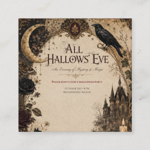 Adult Halloween Party Raven, Antique Key & Vintage Enclosure Card