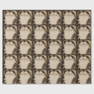 Adult Halloween Party Raven, Antique Key & Vintage Wrapping Paper
