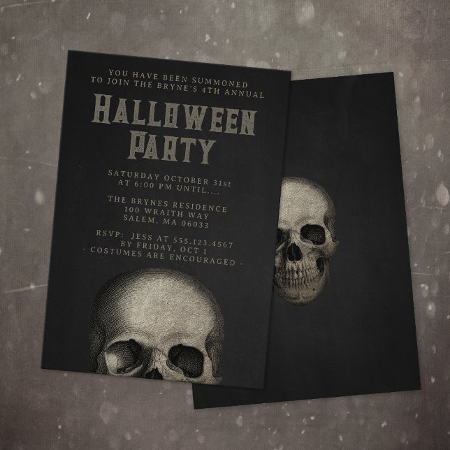 Adult Halloween Party Skull Black  Invitation (Creator Uploaded)