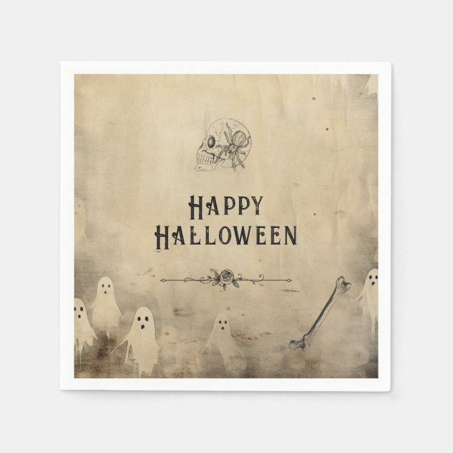 Adult Halloween Party Vintage Ghost Skull Spider Napkin (Front)