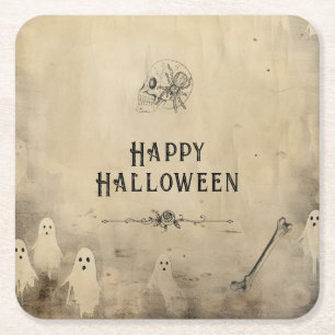 Adult Halloween Party Vintage Ghost Skull Spider Square Paper Coaster