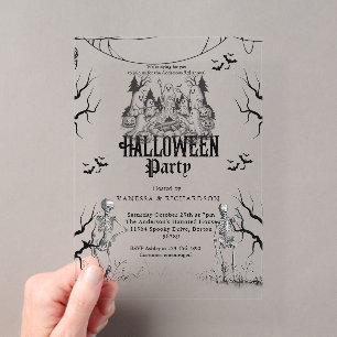 Adult Halloween Party Vintage Gothic Skeleton Acrylic Invitations