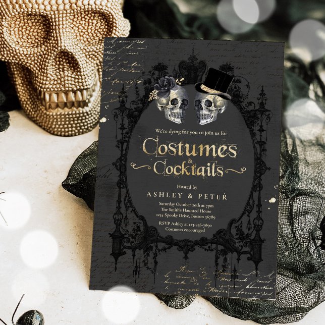 Adult Halloween Party Vintage Gothic Skull Invitat Invitation (Creator Uploaded)