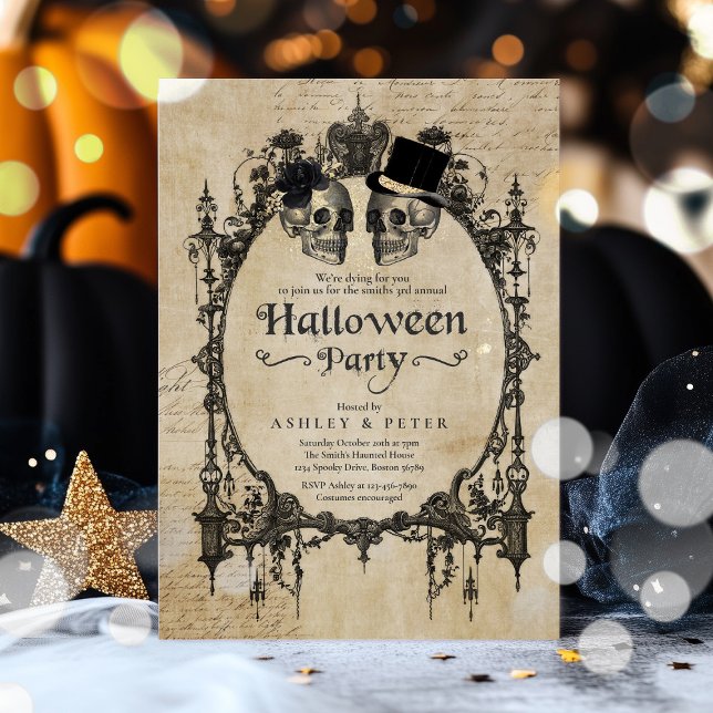 Adult Halloween Party Vintage Gothic Skull Invitation (Creator Uploaded)