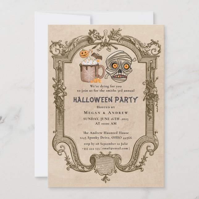 Adult Halloween Party Vintage Gothic Skull Invitation (Front)