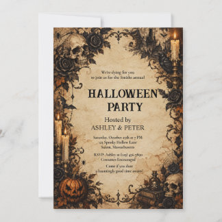 Adult Halloween Party Vintage Gothic Skull Invite