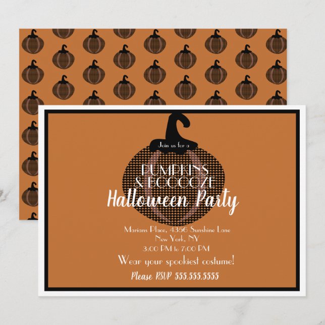 Adult Halloween Pumpkin Vintage Party Invitation (Front/Back)