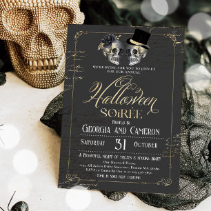 Adult Halloween Soirée Vintage Gothic Skull Invitation