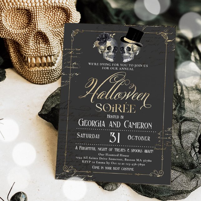 Adult Halloween Soirée Vintage Gothic Skull Invitation (Creator Uploaded)