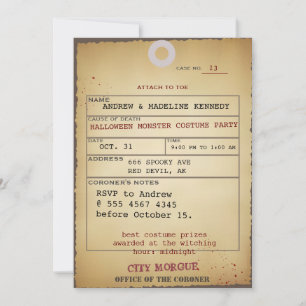 Adult Halloween Toe Tag Bash New Wicked Fab Invitation