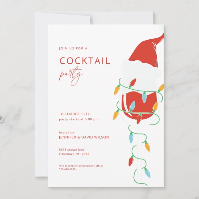 Adult Holiday Cocktail Party Christmas Wine Santa Invitation (Front)