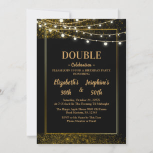 Adult Joint Birthday Party   Black Gold Glitter Invitation