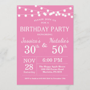 Adult Joint Birthday Party Invitation Pink