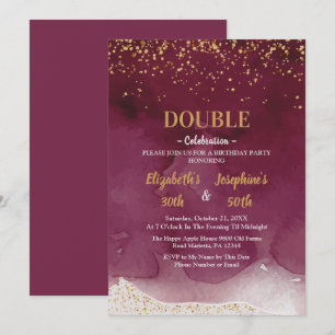 Adult Joint Birthday Party   Purple Gold Glitter Invitation
