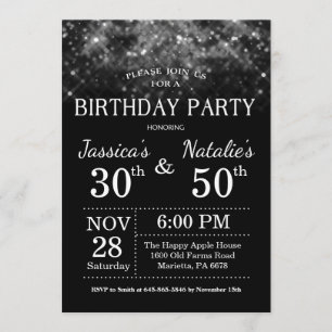 Adult Joint Birthday Party Silver Glitter Invitation