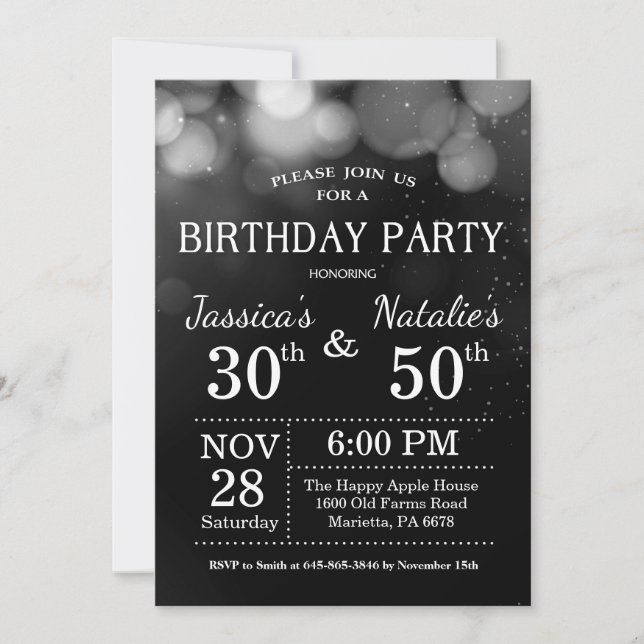 Adult Joint Birthday Party Silver Glitter Invitation (Front)